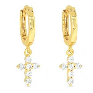 NWT Amanda Blu Gold CZ Mini Cross Earrings